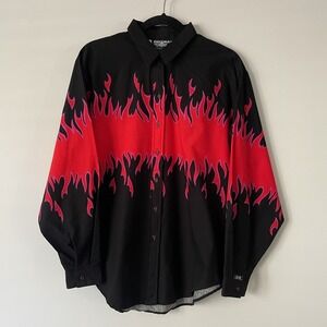 Vintage Brooks & Dunn Panhandle Slim Western Flame Shirt Sz M Red Black 1990 USA